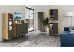 ROKY F, obývací sestava nábytku, dub artisan / grafit
