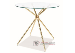 AZALIA, jídelní stůl pr. 80cm, zlatá / čiré sklo