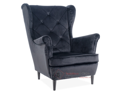 LADY, čalouněné křeslo, wenge / látka velvet Bluvel 19 černá