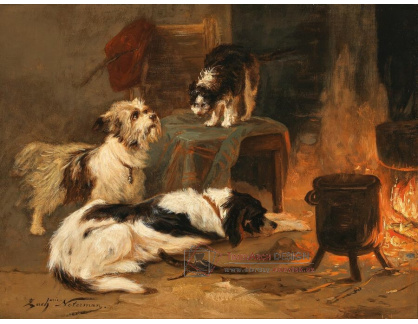 A-5210 Zacharias Noterman - Kočka a psi před krbem