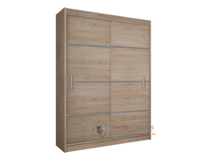 MERINA, šatní skříň s posuvnými dveřmi 150cm, dub sonoma / šedá