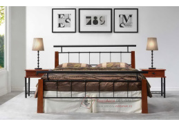HIERO, kovová postel 180x200cm, černá / antická třešeň