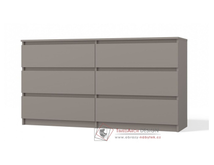 MALVÍNA M6, komoda se 6-ti zásuvkami 138-40cm, šedý jíl