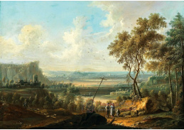 A-5434 Johann Christian Vollert - Říční krajina s cestovateli, pastýřem a jeho stádem