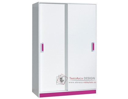 TRAFICO 14, šatní skříň s posuvnými dveřmi 120cm, bílá / růžová