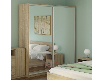 LAVRAS, šatní skříň s posuvnými dveřmi 160cm, dub sonoma / zrcadla