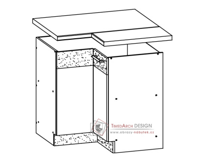 MODENA, dolní rohová skříňka 90/90 MD21/D90NW, buk / bílý lesk