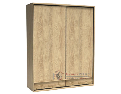 PILETAS M-19, šatní skříň s posuvnými dveřmi a 2-mi zásuvkami 177cm, dub hickory / černá