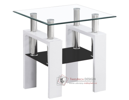 LISA D, konferenční stolek, bílý lak / sklo