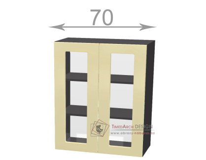 horní vysoká vitrína š.70, v.92, Premiere W7092G, bílá/černý lesk