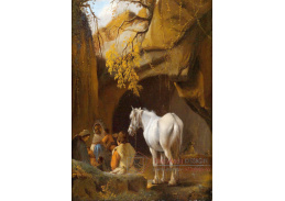 KO V-164 Philips Wouwerman - Postavy a bílý kůň před jeskyní