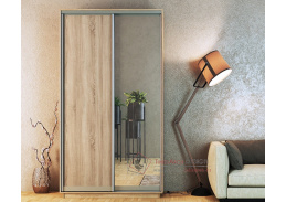 STANDARD, šatní skříň s posuvnými dveřmi 150cm, dub sonoma / zrcadlo
