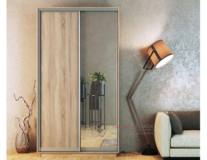 STANDARD, šatní skříň s posuvnými dveřmi 150cm, dub sonoma / zrcadlo