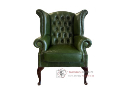 CHESTERFIELD QUEEN, čalouněné křeslo, kůže zelená