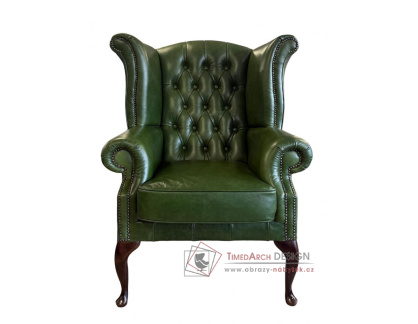 CHESTERFIELD QUEEN, čalouněné křeslo, kůže zelená