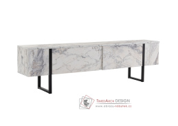SERENITY, televizní stolek 2-dveřový, černá / bílá mramor