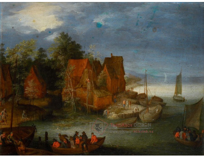 A-7007 Jan Brueghel - Vesnice na řece s přístavištěm