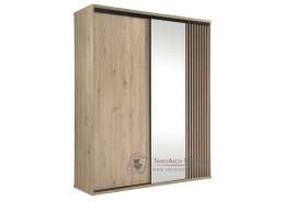 BARBUS, šatní skříň s posuvnými dveřmi 179cm, dub artisan / černá / zrcadlo