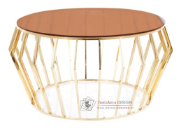ARIANA A, konferenční stolek pr. 80cm, zlatá / jantarové kouřové sklo