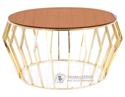 ARIANA A, konferenční stolek pr. 80cm, zlatá / jantarové kouřové sklo