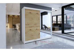 TAISA I, šatní skříň s posuvnými dveřmi 180cm, bílá / dub artisan / zrcadlo