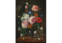 A-8859 Nicolaes van Verendael - Kytice ve skleněné váze s motýlem, housenkou a šnekem