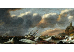 D-9849 Claes Wou - Vrak lodi pod útesem na rozbouřeném moři
