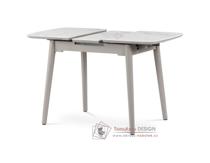 HT-400M WT, jídelní stůl rozkládací 90+25x70cm, šedý lesk / keramika bílý mramor