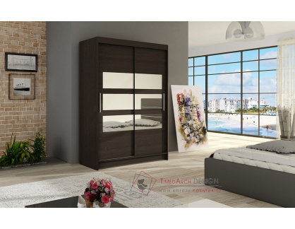 MIKADO V, šatní skříň s posuvnými dveřmi 120cm, čokoláda / zrcadla