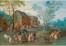 DDSO-3693 Jan Brueghel - Vesnička s koňským povozem a četnými postavami