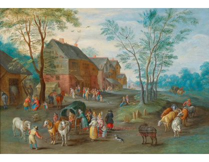 DDSO-3693 Jan Brueghel - Vesnička s koňským povozem a četnými postavami