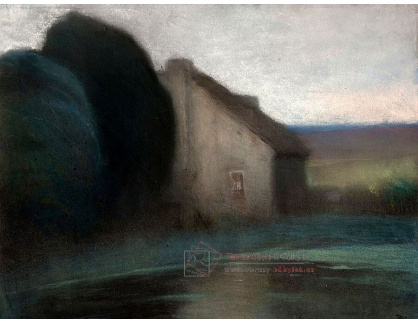 Jakub Schikaneder - Krajina s rybníkem a dům v podvečer