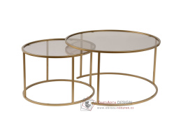 AURUM, konferenční stolek 80+60cm - sada 2ks, zlatá / bronzové sklo