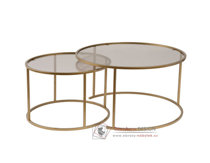 AURUM, konferenční stolek 80+60cm - sada 2ks, zlatá / bronzové sklo