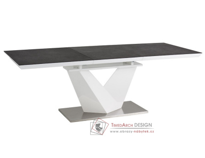 ALARAS II 120, jídelní stůl rozkládací 120-180x85cm, leštěná ocel / bílá / černé sklo