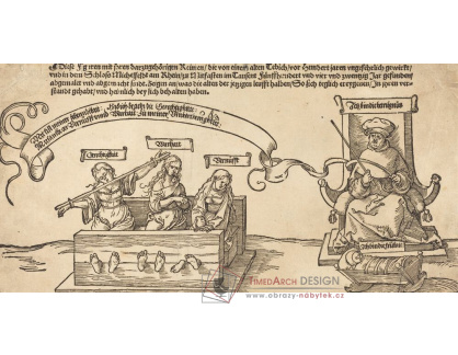 VR12-181 Albrecht Dürer - Spravedlnost, pravda a rozum v kládě se sedícím soudcem a spící zbožností