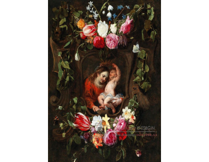 D-9045 Daniel Seghers - Panna s dítětem v kartuši obklopené věncem květin