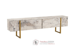 SERENITY, televizní stolek 2-dveřový, zlatá / bílá mramor