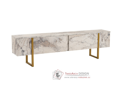 SERENITY, televizní stolek 2-dveřový, zlatá / bílá mramor