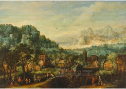 A-8314 David Vinckboons - Široká horská krajina s rolníky vracejícími se z trhu