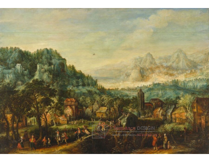 A-8314 David Vinckboons - Široká horská krajina s rolníky vracejícími se z trhu