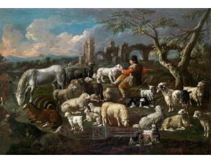 KO I-254 Gaetano de Rosa - Krajina s pastýřem a jeho stádem před ruinami