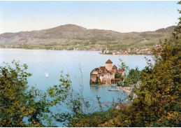 Fotochrom VF 54 Hrad Chillon, Ženevské jezero, Švýcarsko