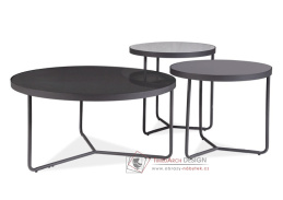 ARTEMIDA, konferenční stolek - sada 3ks, černá / sklo černá + světle šedá + tmavě šedá