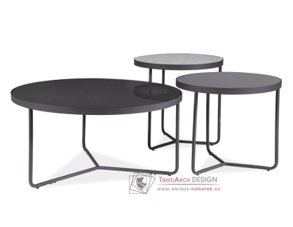 ARTEMIDA, konferenční stolek - sada 3ks, černá / sklo černá + světle šedá + tmavě šedá