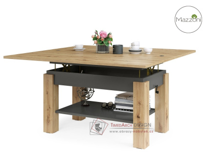 BRAWO, konferenční - jídelní stůl 65-130x130, dub artisan / antracit šedý