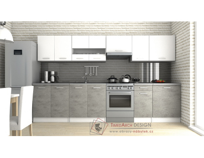 LUIGI III, kuchyňská linka 260 - 320cm, bílá / beton
