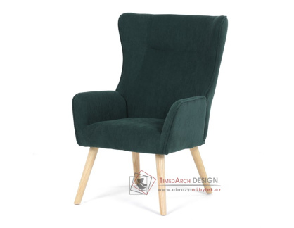 AK-314 GRN2, čalouněné křeslo - ušák, přírodní / látka zelená