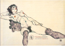 VES 26 Egon Schiele - Ležící ženský akt s roztaženými nohami
