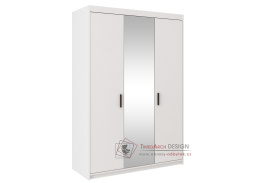 ELINA, šatní skříň 3-dveřová 133cm, bílá / zrcadlo